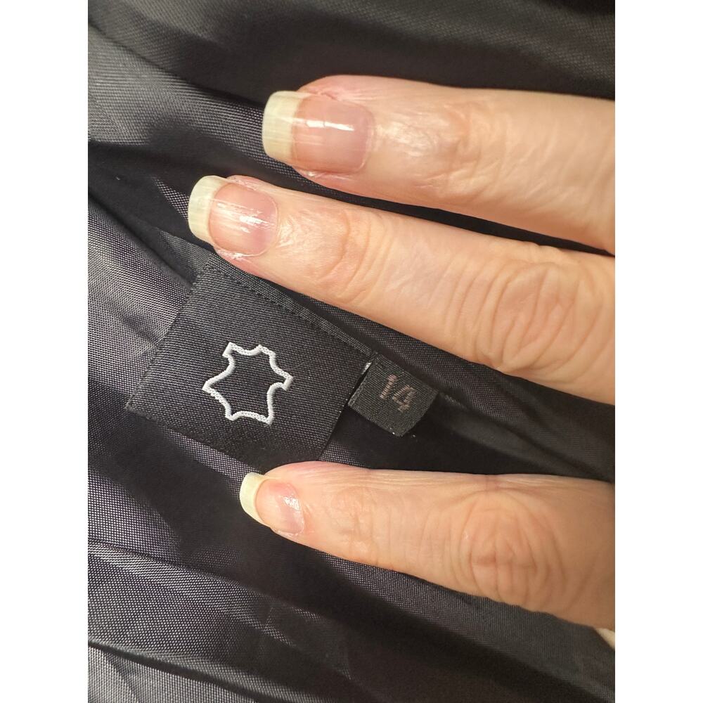 Carrie Hoxton Black Leather Moto Biker Jacket Women’s 14 Belted Zip - Picture 10 of 15